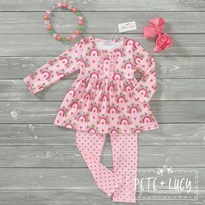 Pete and Lucy Strawberry Rainbows 2 piece long sleeve and pants set
